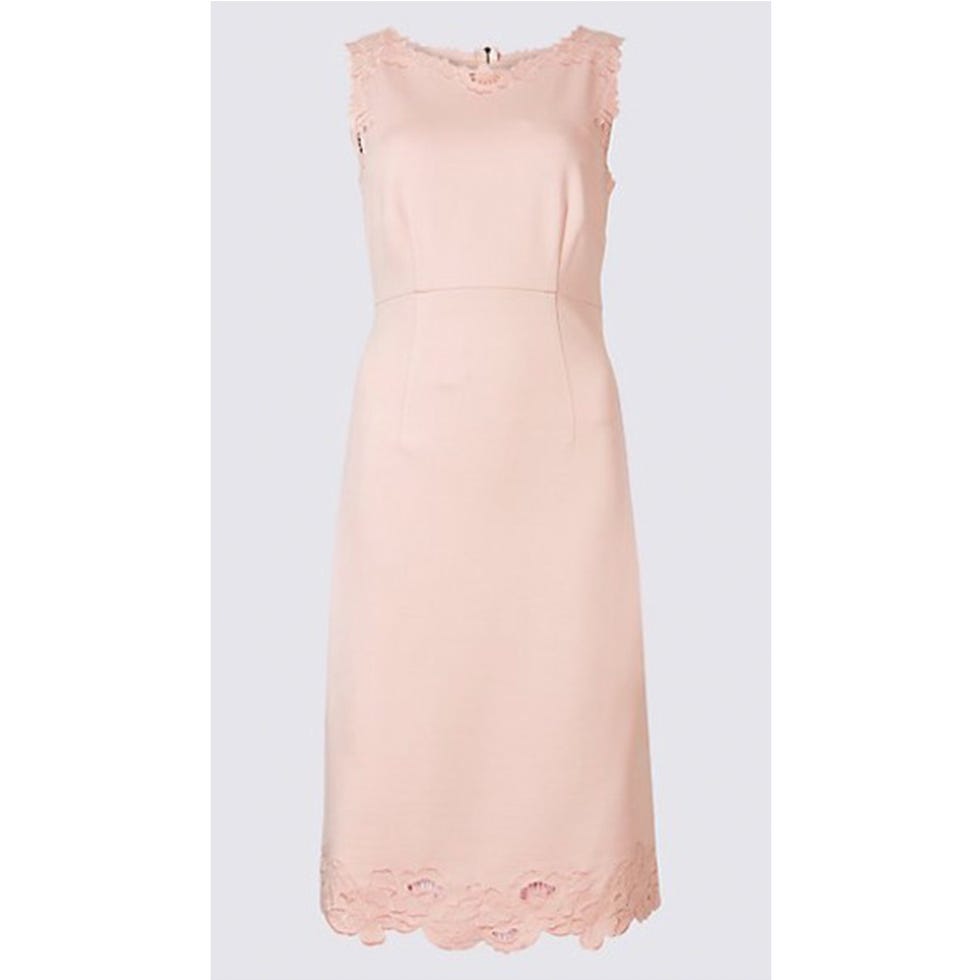 Clothing, Dress, Pink, Cocktail dress, Day dress, A-line, Gown, Peach, Strapless dress, Neck, 