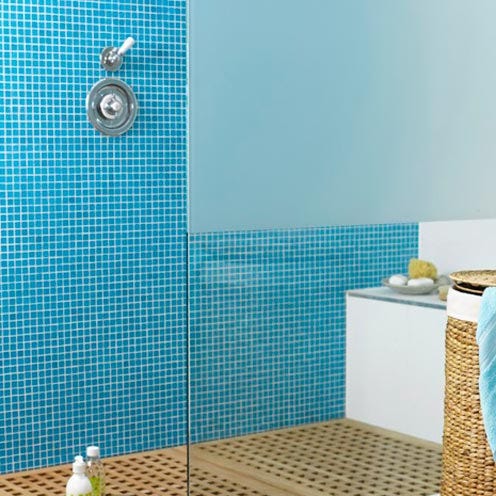 Blue, Wall, Room, Tile, Floor, Teal, Turquoise, Aqua, Azure, Plumbing fixture, 