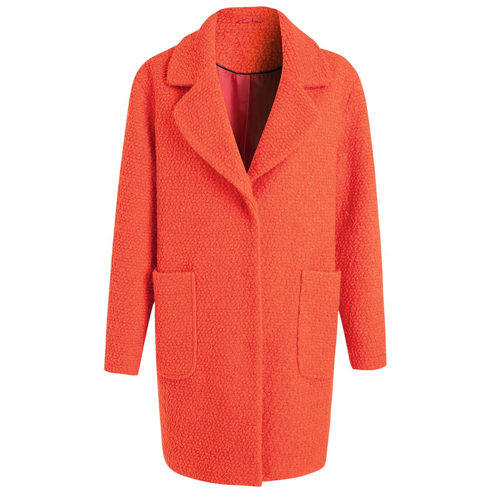 Product, Collar, Sleeve, Textile, Coat, Red, Outerwear, Pattern, Orange, Carmine, 