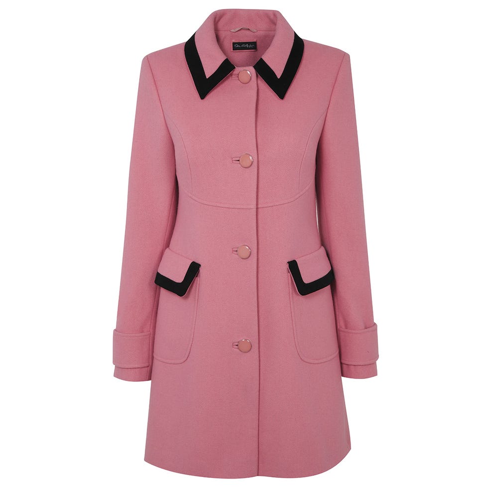 Product, Coat, Collar, Sleeve, Dress shirt, Textile, Outerwear, Standing, Pink, Formal wear, 