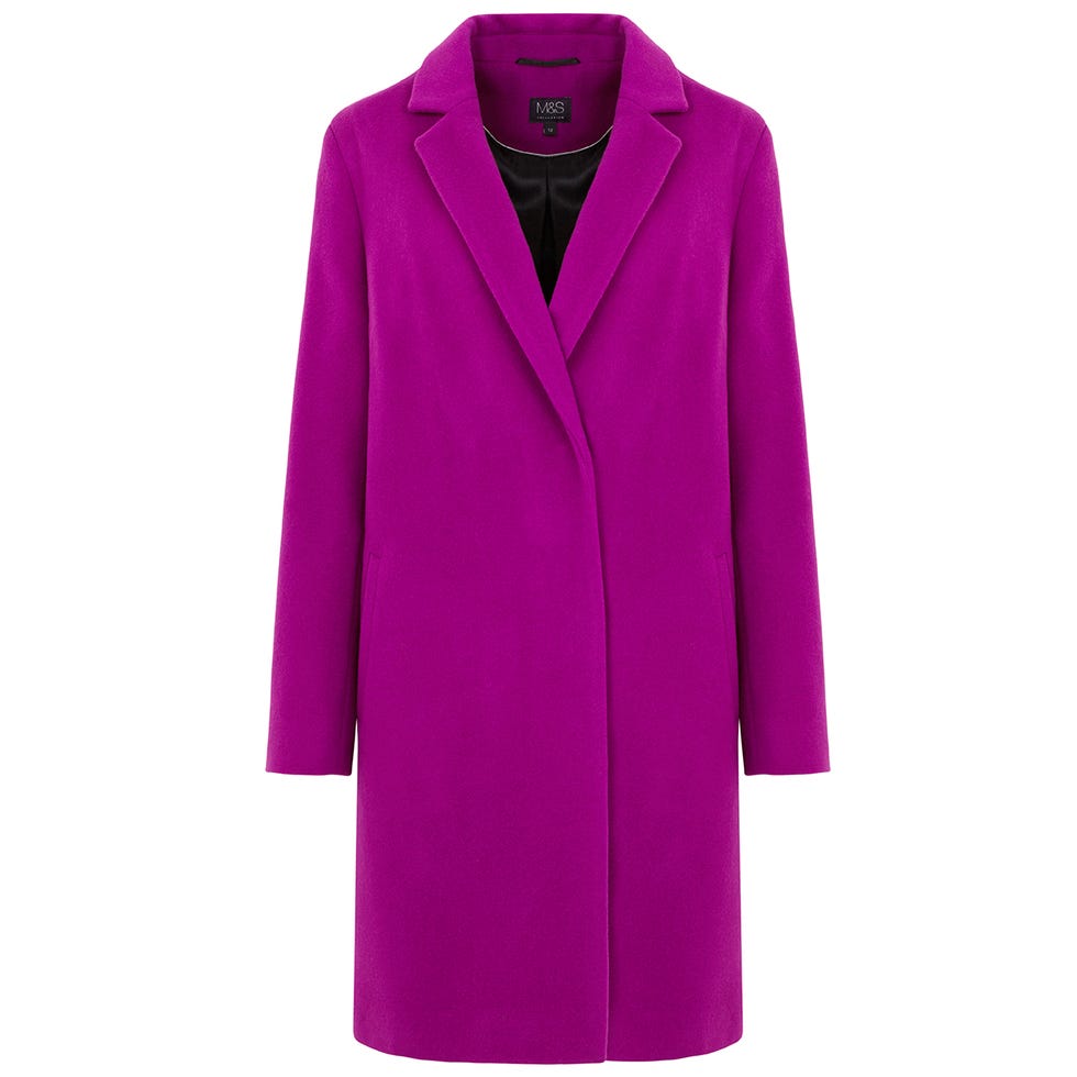 Coat, Collar, Sleeve, Textile, Purple, Magenta, Violet, Outerwear, Pink, Lavender, 