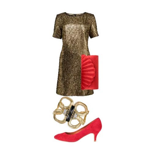 Product, Sleeve, Textile, Red, Pattern, Fashion, Dress, One-piece garment, Fashion design, Sandal, 