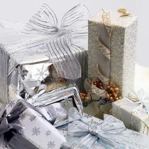 Silver, Wedding favors, Present, Home accessories, Natural material, Party favor, Still life photography, Foil, Cut flowers, Plastic, 