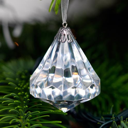 Glass, Transparent material, Silver, Natural material, Ornament, Conifer, Holiday ornament, Body jewelry, Nickel, Christmas ornament, 