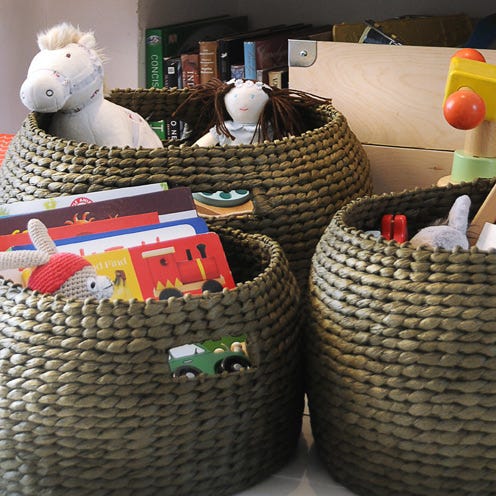 Stuffed toy, Basket, Storage basket, Toy, Wicker, Home accessories, Plush, Baby toys, 