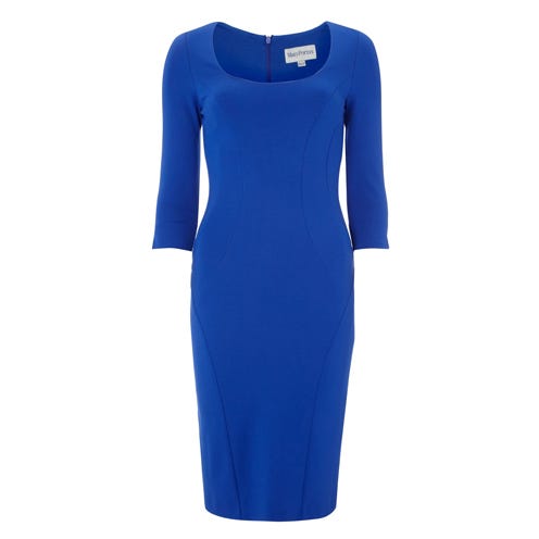 Blue, Sleeve, Dress, Standing, Style, One-piece garment, Formal wear, Electric blue, Aqua, Pattern, 