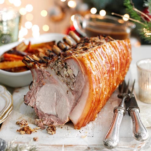 best christmas recipes stuffed rack of pork with cider gravy