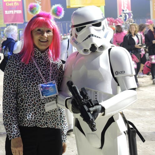 Pink, Magenta, Fictional character, Costume, Cosplay, Cool, Purple, Glove, Wig, Hair coloring, 
