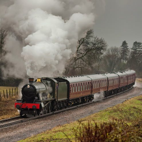 Mode of transport, Transport, Rolling stock, Railway, Locomotive, Train, Track, Steam engine, Smoke, Headlamp, 