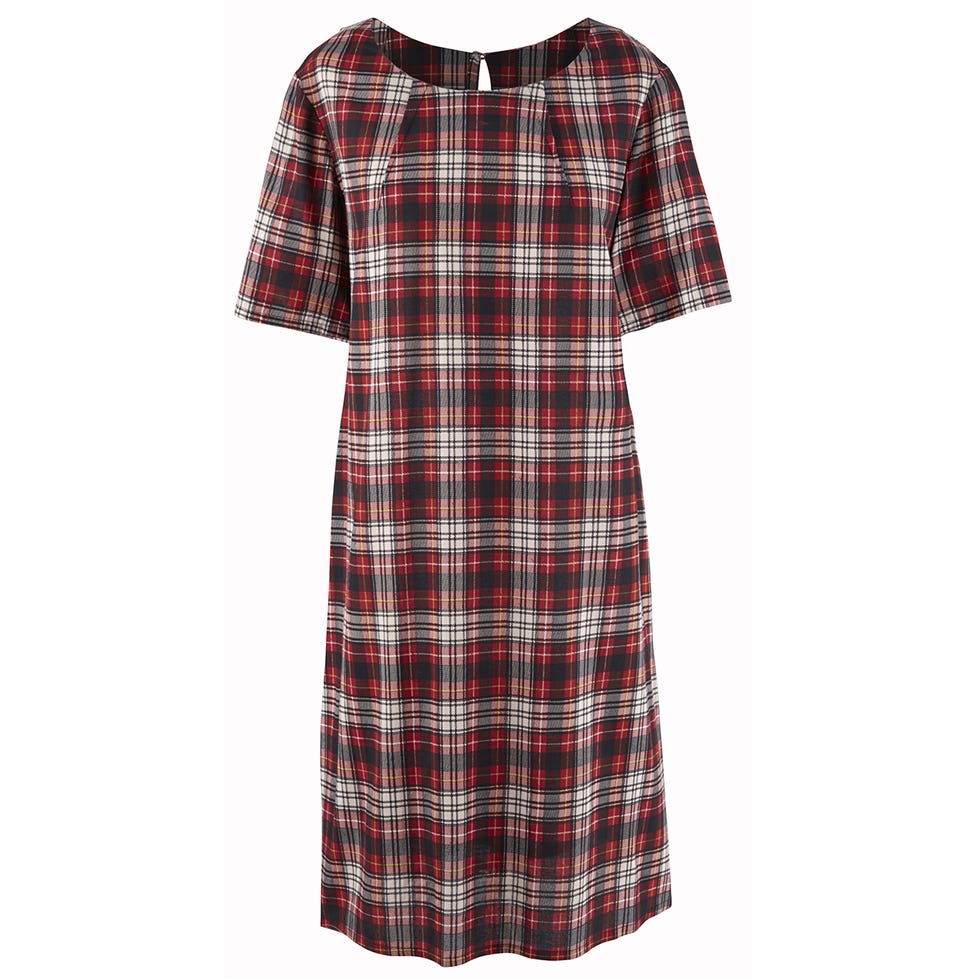 Plaid, Product, Collar, Sleeve, Pattern, Tartan, Textile, Red, White, Style, 