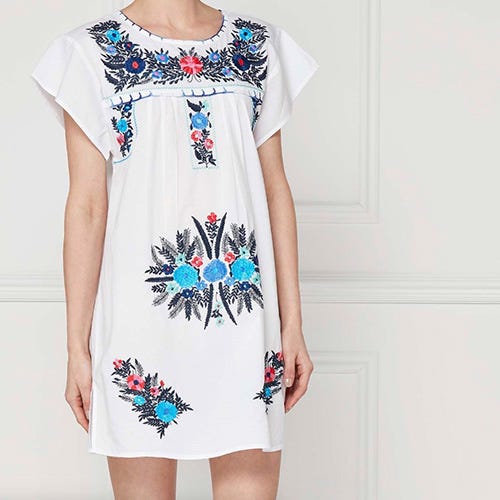 Clothing, White, Dress, Day dress, Sleeve, Neck, Shoulder, Turquoise, Fashion, Waist, 
