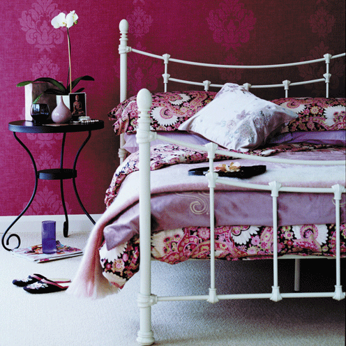 Product, Room, Textile, Purple, Interior design, Bed, Furniture, Pink, Linens, Bedding, 