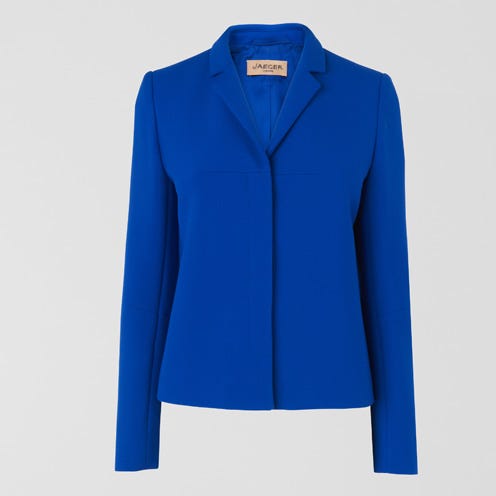 Blue, Product, Collar, Sleeve, Coat, Textile, Outerwear, Electric blue, Cobalt blue, Blazer, 