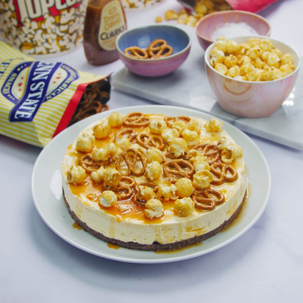 best cheesecake recipes popcorn, pretzel and salted caramel cheesecake