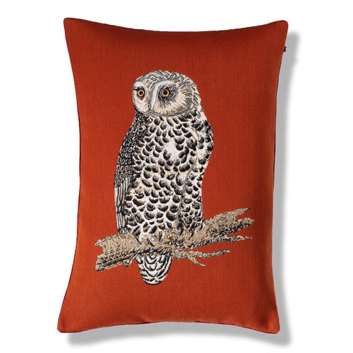Brown, Owl, Bird, Textile, Red, Orange, Bird of prey, Grey, Screech owl, Home accessories, 