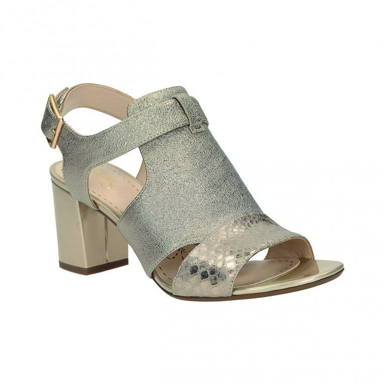 Sandal, Khaki, Beige, Tan, Metal, Silver, Slide sandal, Foot, Strap, 