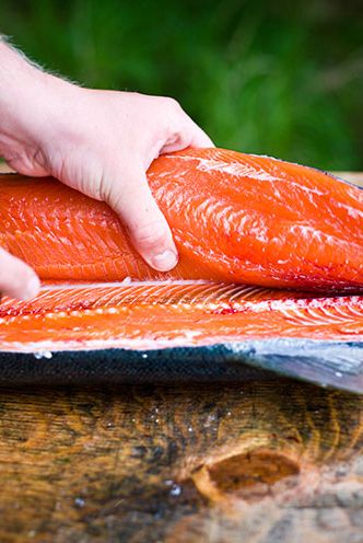 Finger, Food, Orange, Nail, Seafood, Ingredient, Salmon, Fish, Fish slice, Lox, 