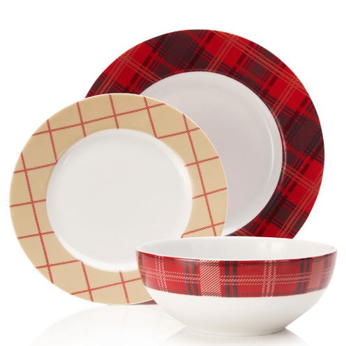 Dishware, Pattern, Plaid, Textile, Serveware, Red, Tartan, Porcelain, Circle, Maroon, 