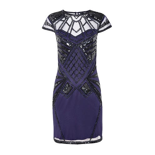 Sleeve, Dress, One-piece garment, Style, Pattern, Day dress, Neck, Electric blue, Cobalt blue, Lavender, 