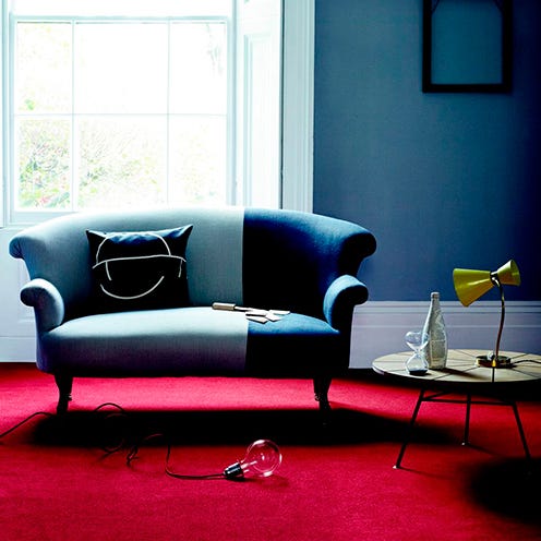 Blue, Room, Interior design, Floor, Wall, Furniture, Living room, Couch, Flooring, Interior design, 