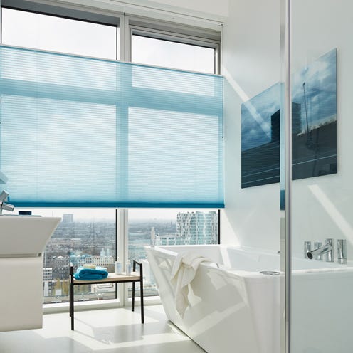Interior design, Glass, Room, Floor, Wall, Interior design, Window covering, Window treatment, Fixture, Teal, 