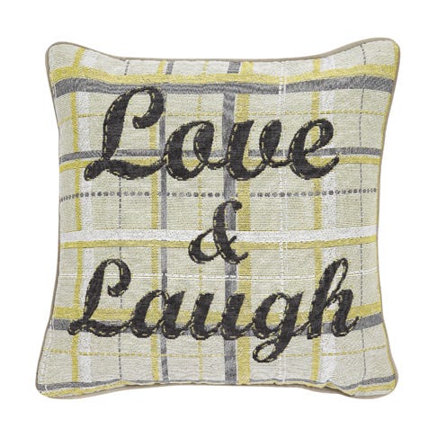 Product, Yellow, Textile, Cushion, Font, Throw pillow, Pattern, Home accessories, Linens, Rectangle, 