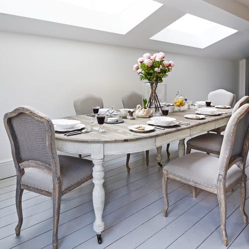 Room, Furniture, Interior design, Table, White, Floor, Flower, Dining room, Chair, Petal, 