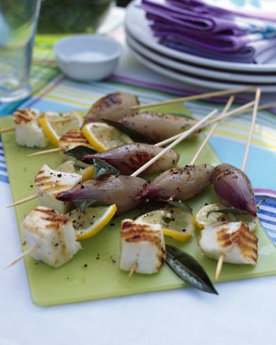 best barbecue recipes halloumi and shallot skewers