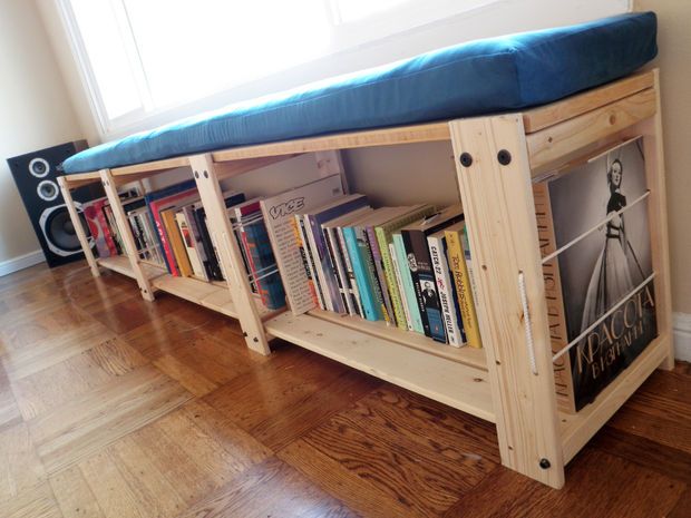 Bench with bookshelf deals underneath