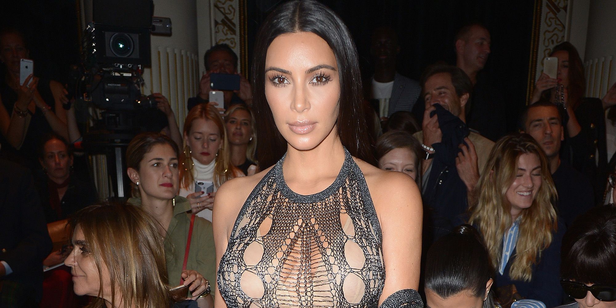 Kim Kardashian Wears a Nude Dress to Paris Fashion Week - Kim Kardashian  Goes Sheer for Balmain