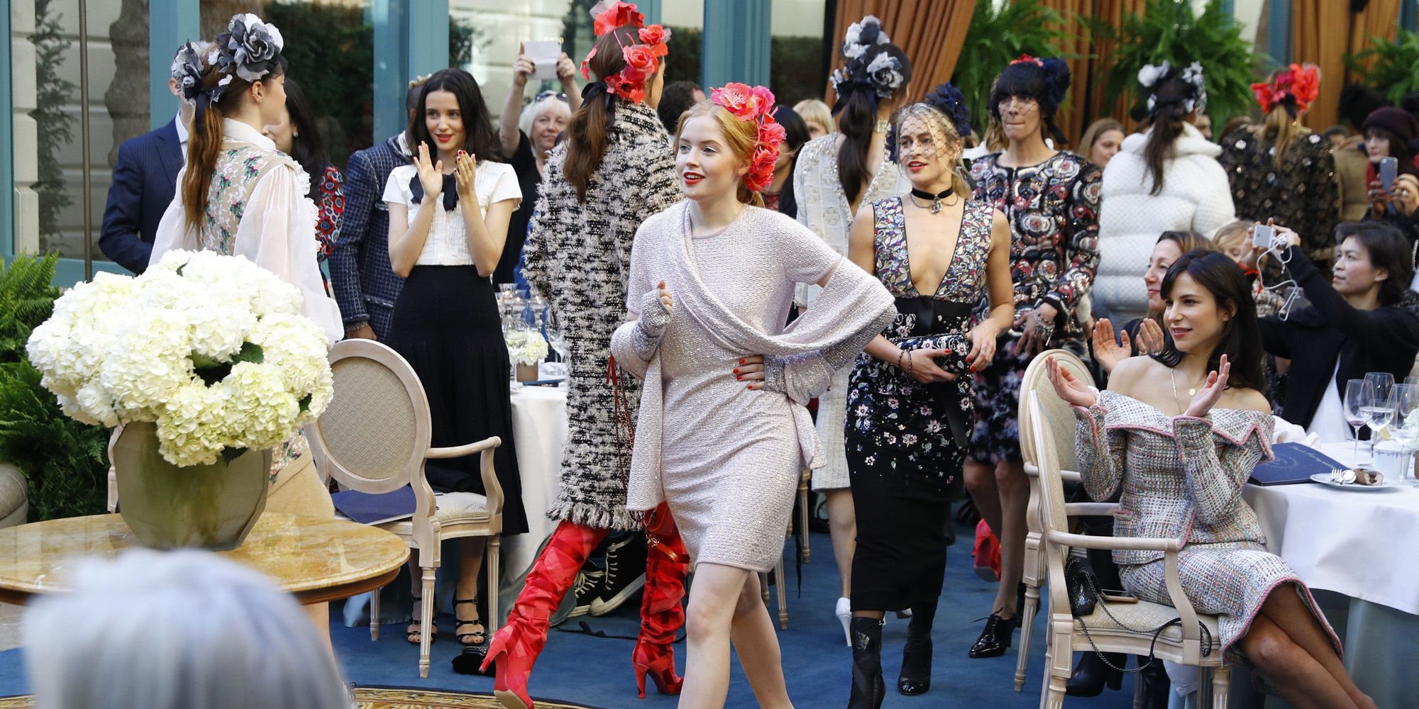 Pharrell Williams walks in the Chanel show in Paris