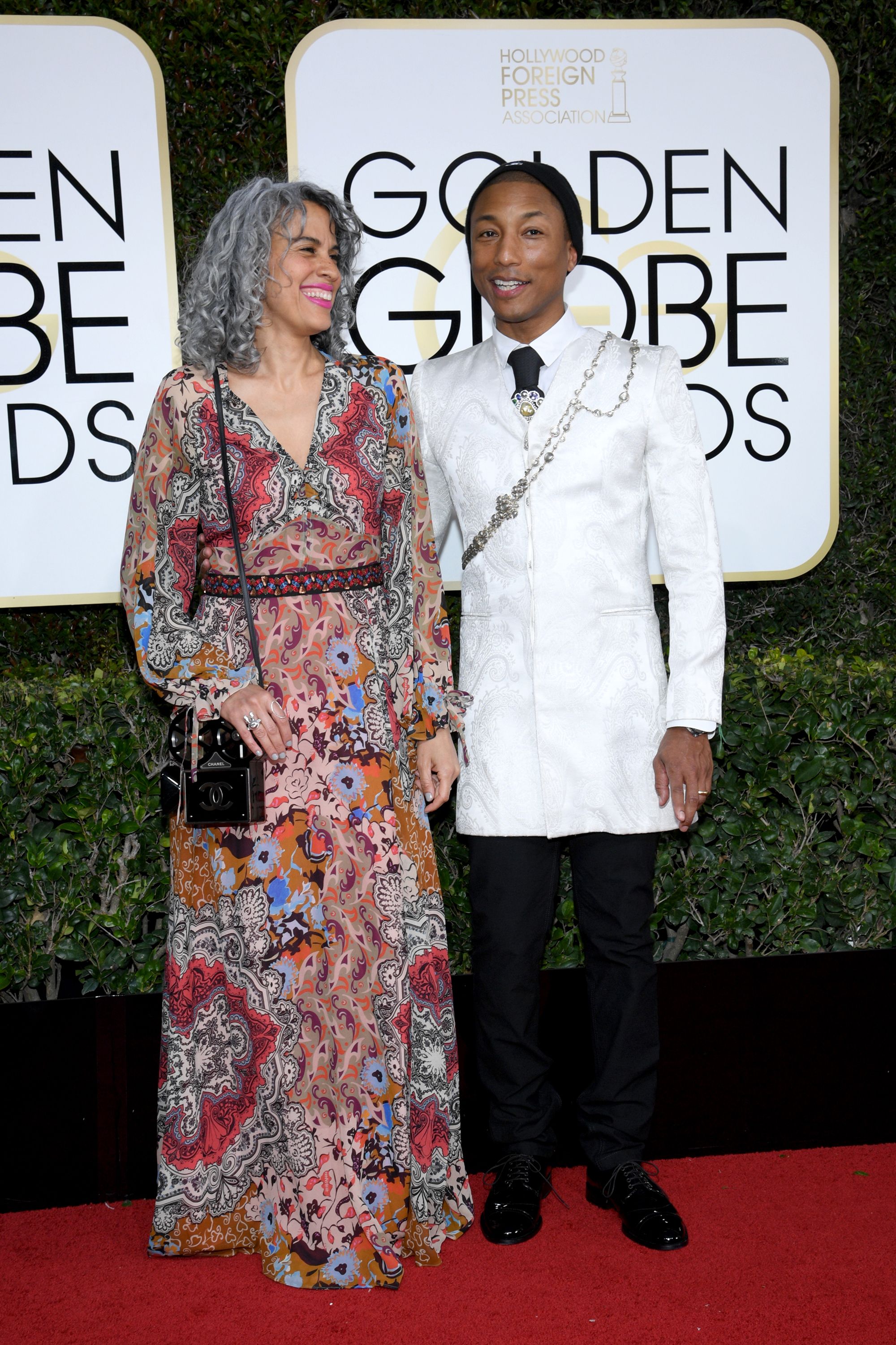 Pharrell Williams at the Golden Globes 2017 in Chanel
