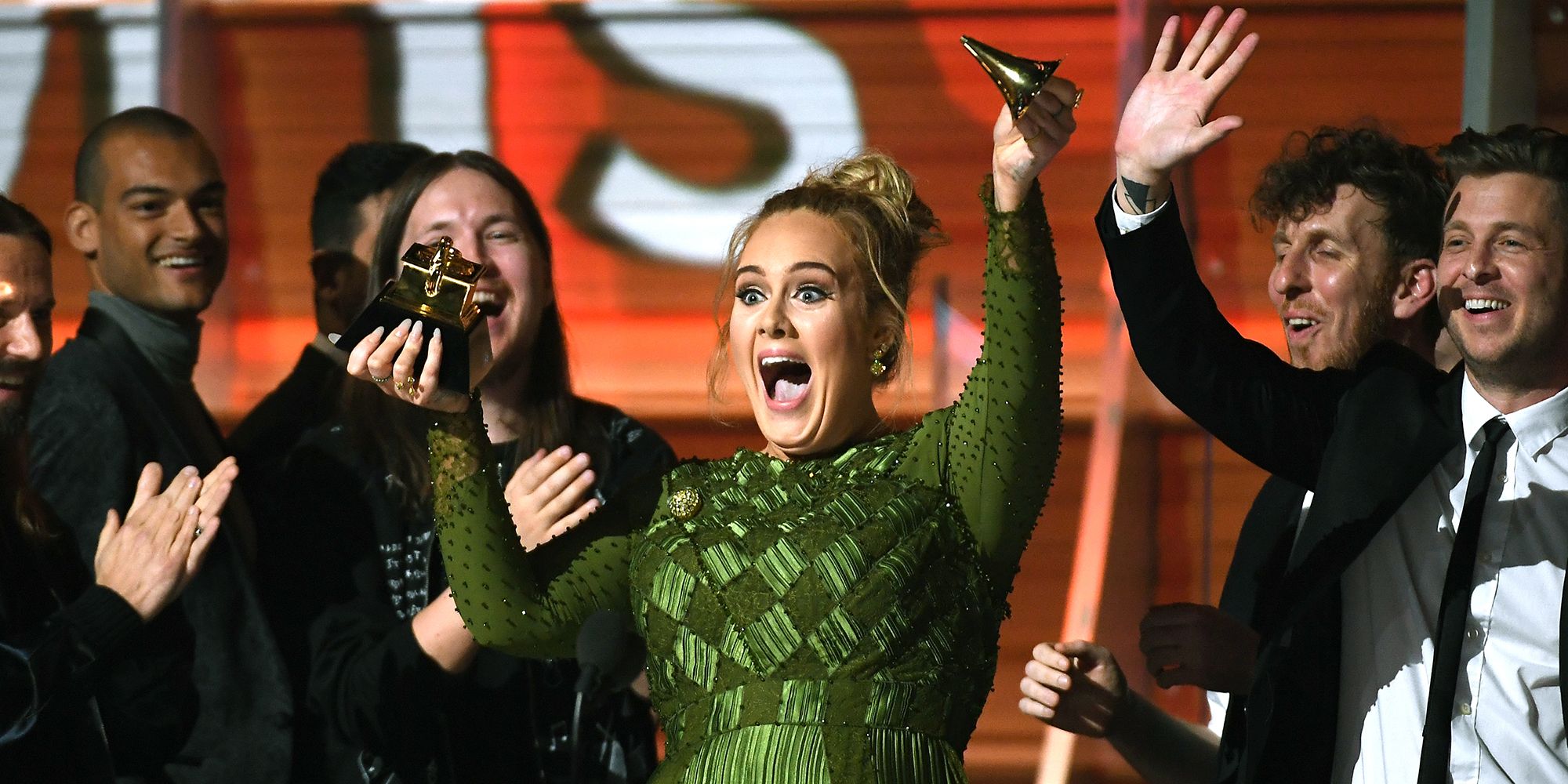 Beyoncé, Adele, And More Grammy Winners Holding Many Trophies