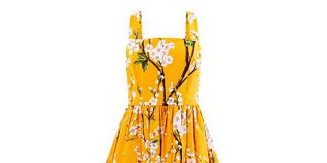 Yellow, Sleeve, Collar, Dress, Orange, Amber, One-piece garment, Pattern, Day dress, Costume design, 