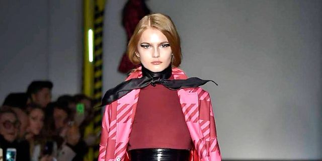Clothing, Fashion show, Outerwear, Red, Style, Fashion model, Runway, Dress, Fashion, Costume design, 