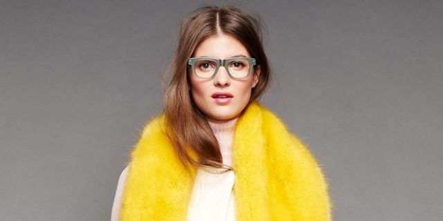 Clothing, Glasses, Yellow, Textile, Collar, Outerwear, Coat, Style, Fur clothing, Street fashion, 