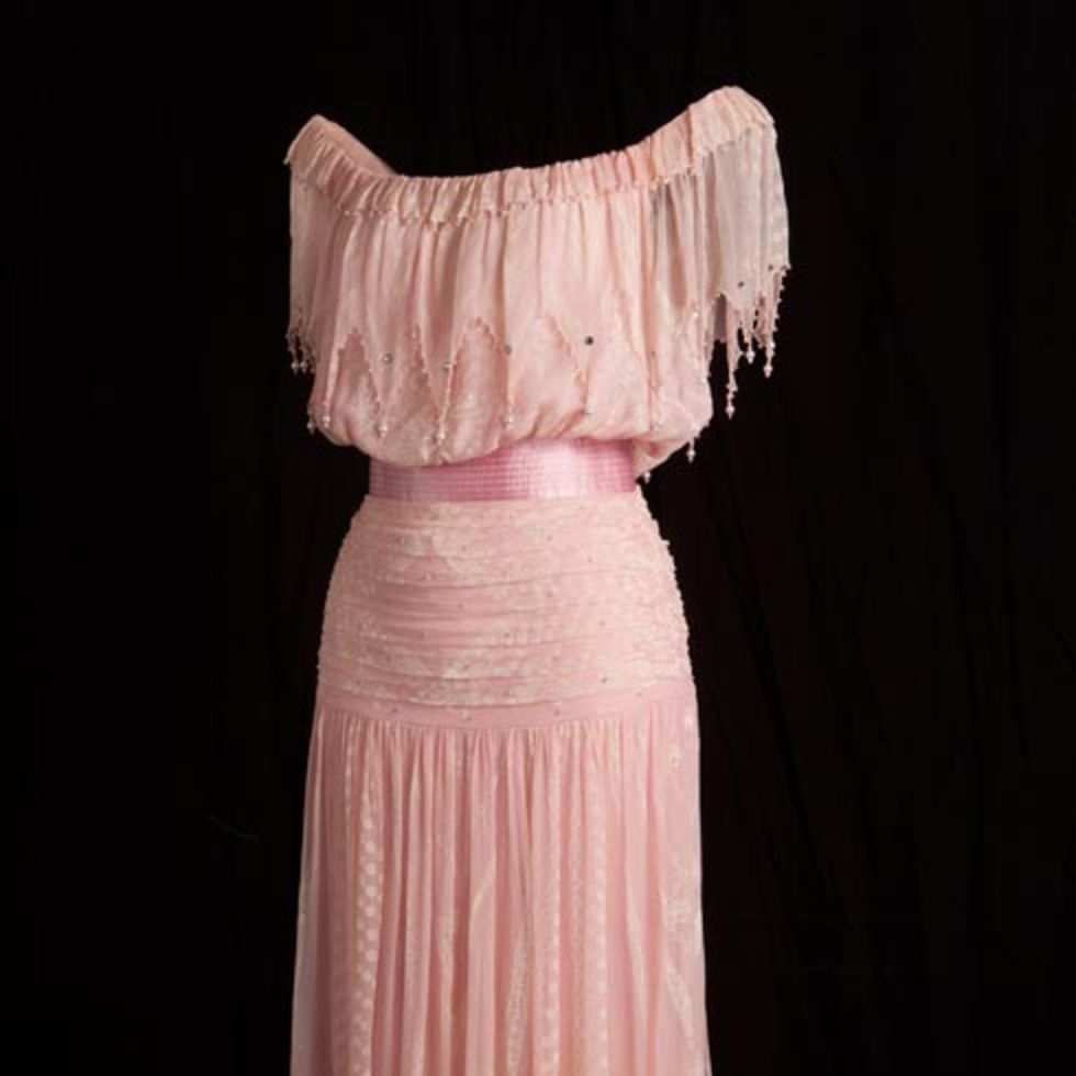 Clothing, Dress, Textile, One-piece garment, Pink, Day dress, Peach, Embellishment, Lace, Ruffle, 