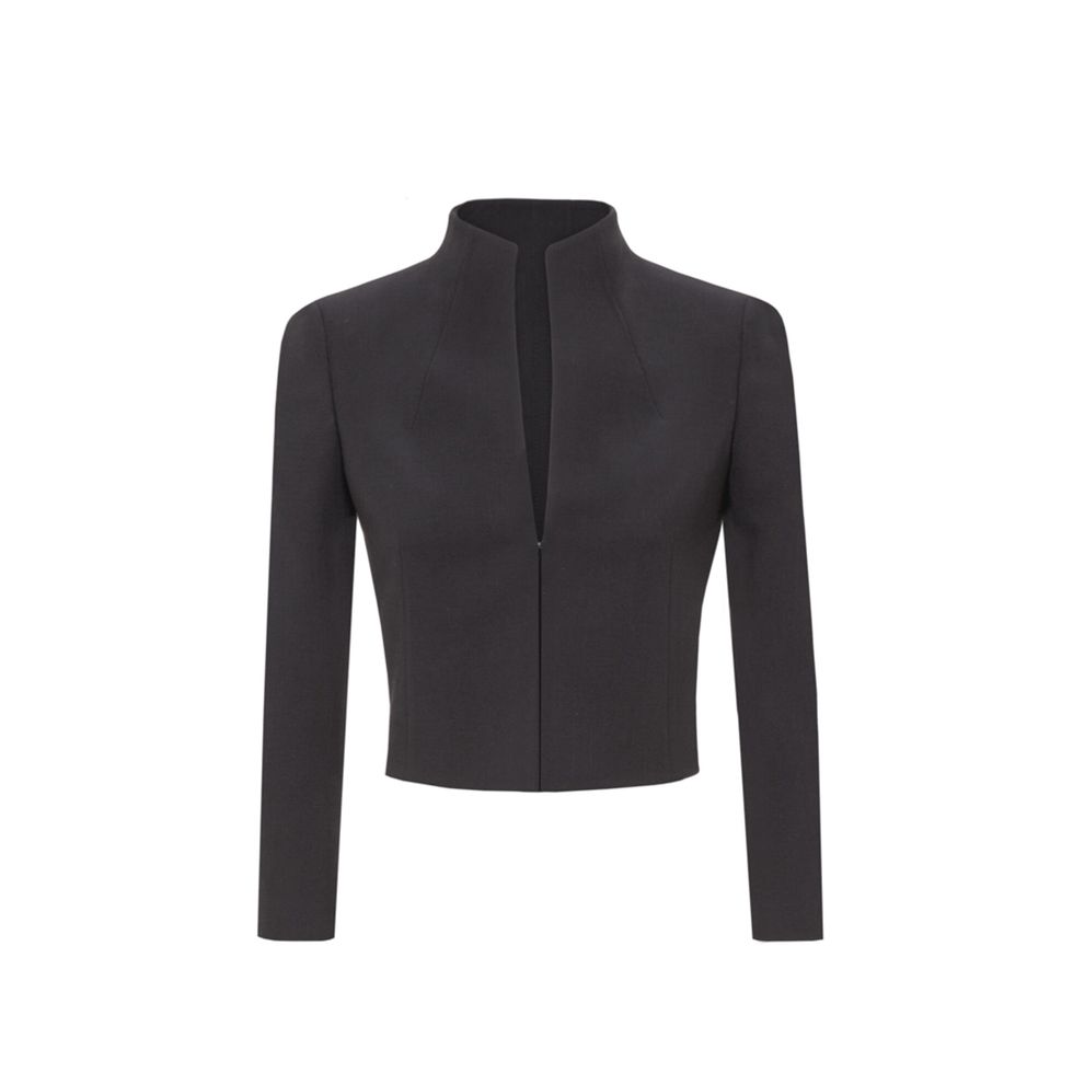 Collar, Sleeve, Coat, Textile, Standing, Blazer, Fashion, Pattern, Black, Button, 