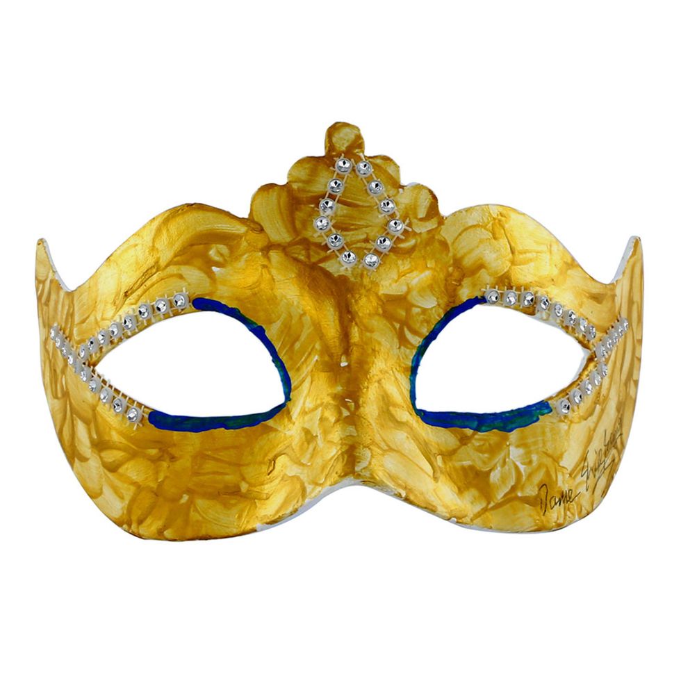 Yellow, Beige, Tan, Masque, Brassiere, Mask, Symmetry, Natural material, Earrings, 