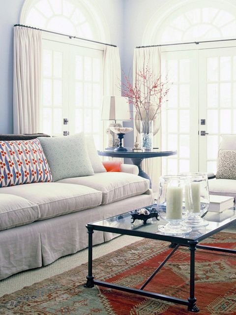 Blue, Room, Interior design, Floor, Furniture, Living room, Wall, Table, White, Glass, 