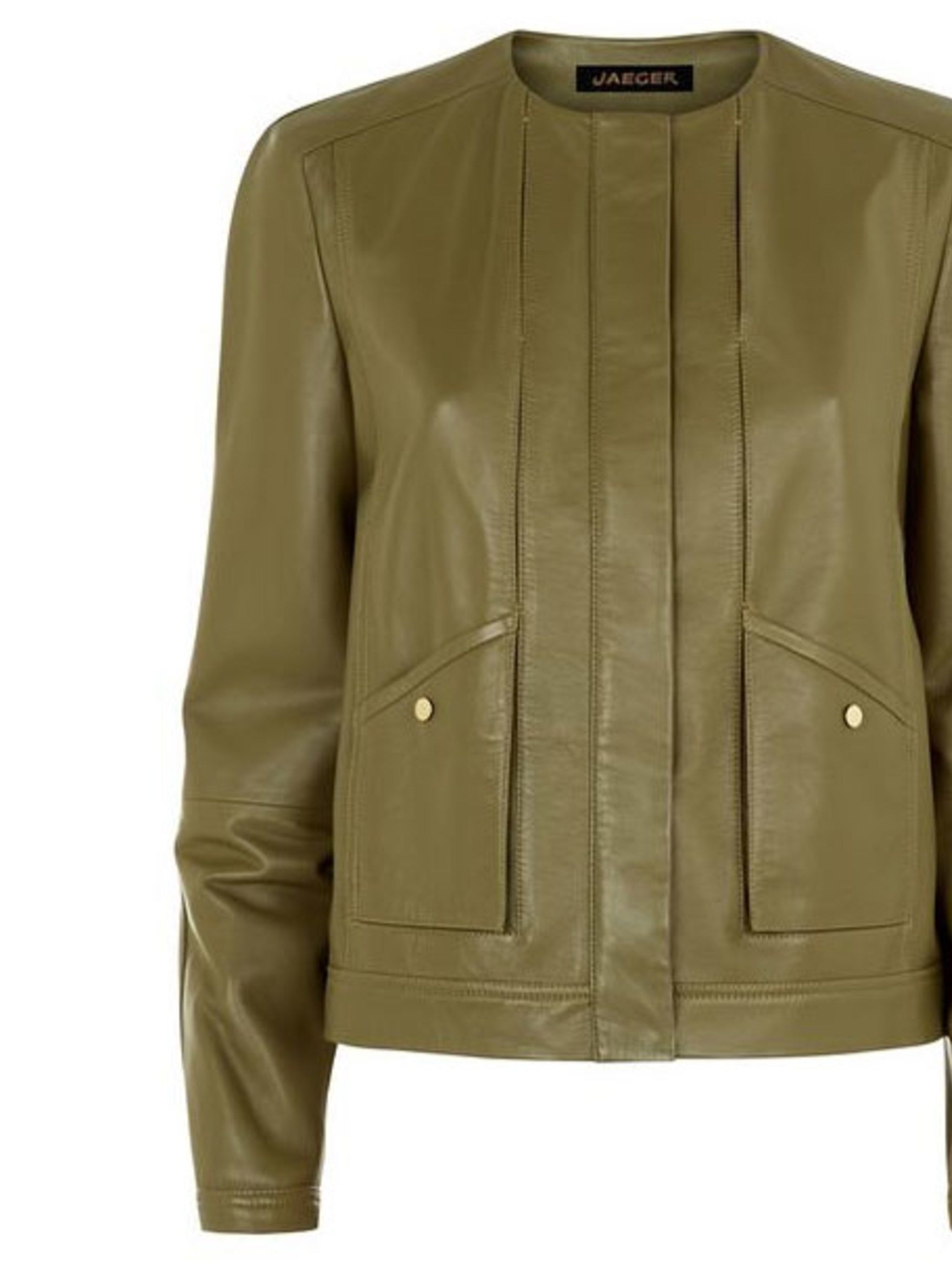 Jaeger collarless hot sale leather jacket