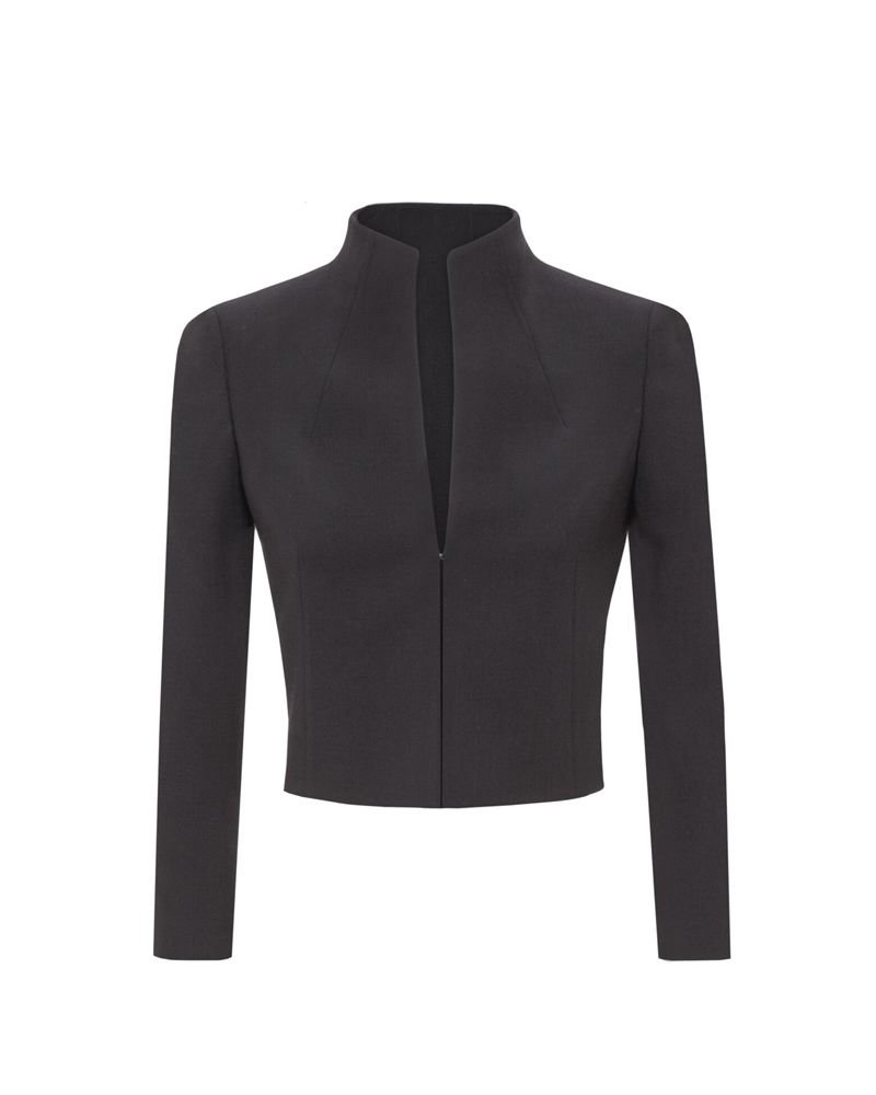 Collar, Sleeve, Coat, Textile, Standing, Blazer, Fashion, Pattern, Black, Button, 