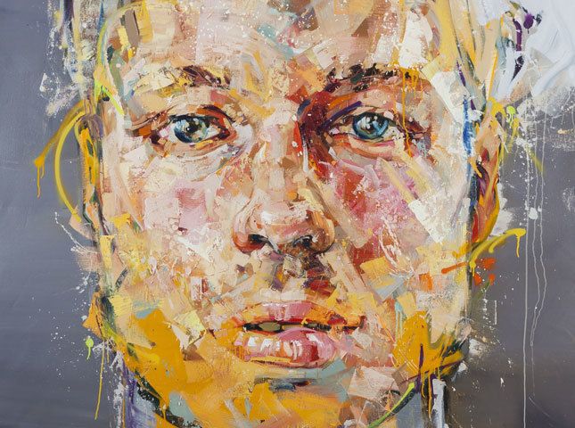 Lip, Cheek, Yellow, Chin, Jaw, Paint, Art, Self-portrait, Artwork, Art paint, 