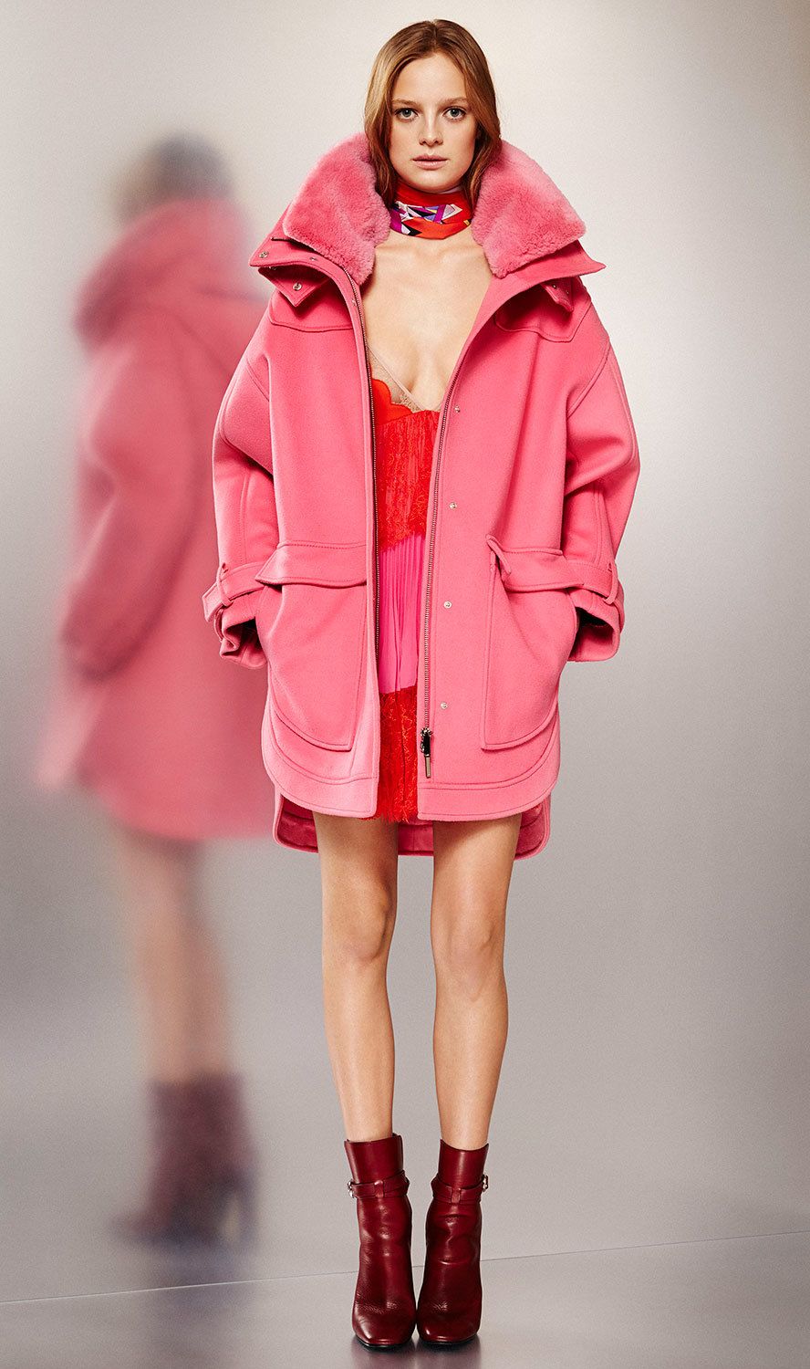 Clothing, Sleeve, Human leg, Fashion show, Red, Joint, Outerwear, Pink, Fashion model, Street fashion, 