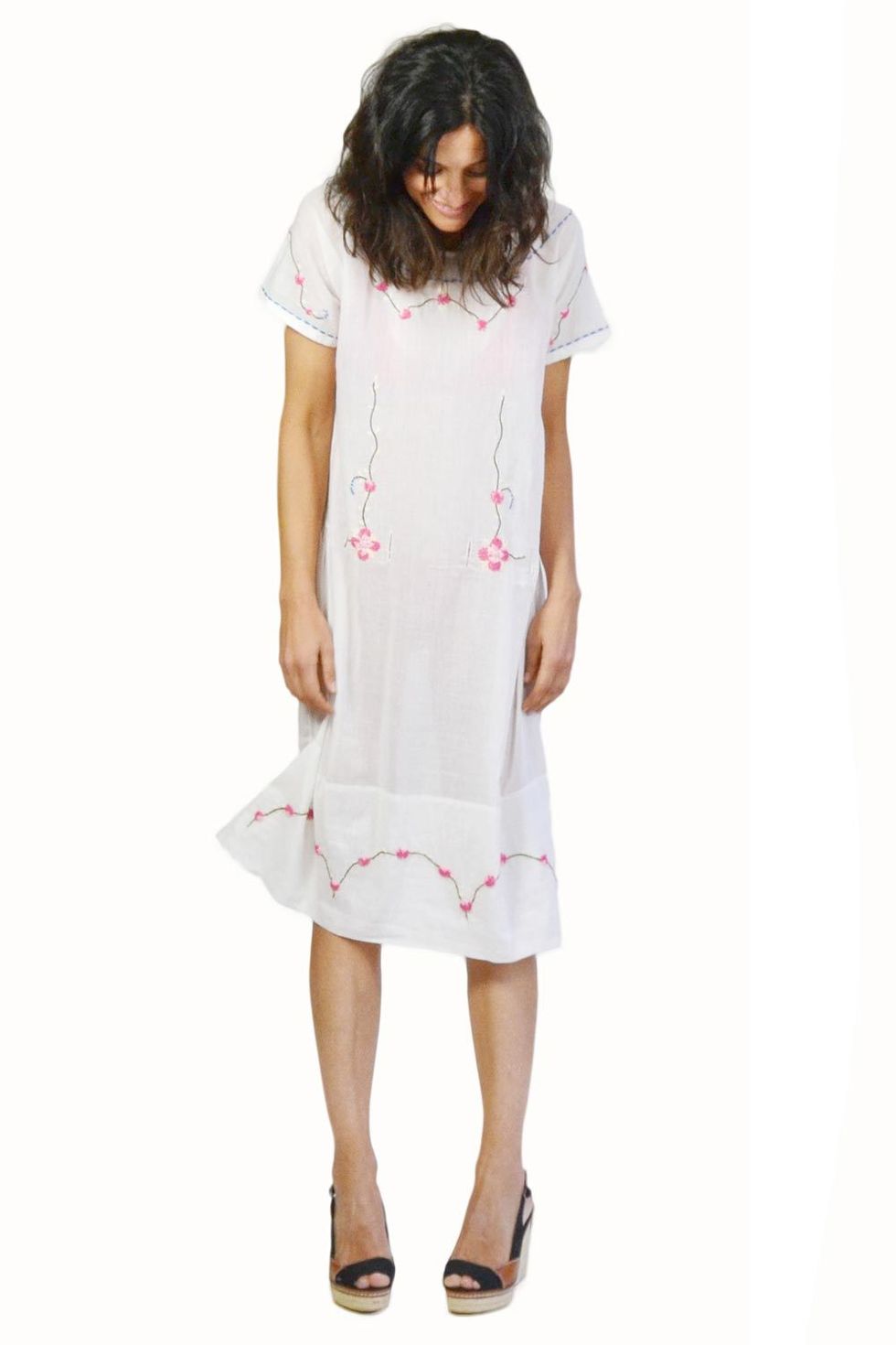 Product, Sleeve, Shoulder, Joint, Dress, Human leg, Standing, Pink, One-piece garment, Day dress, 