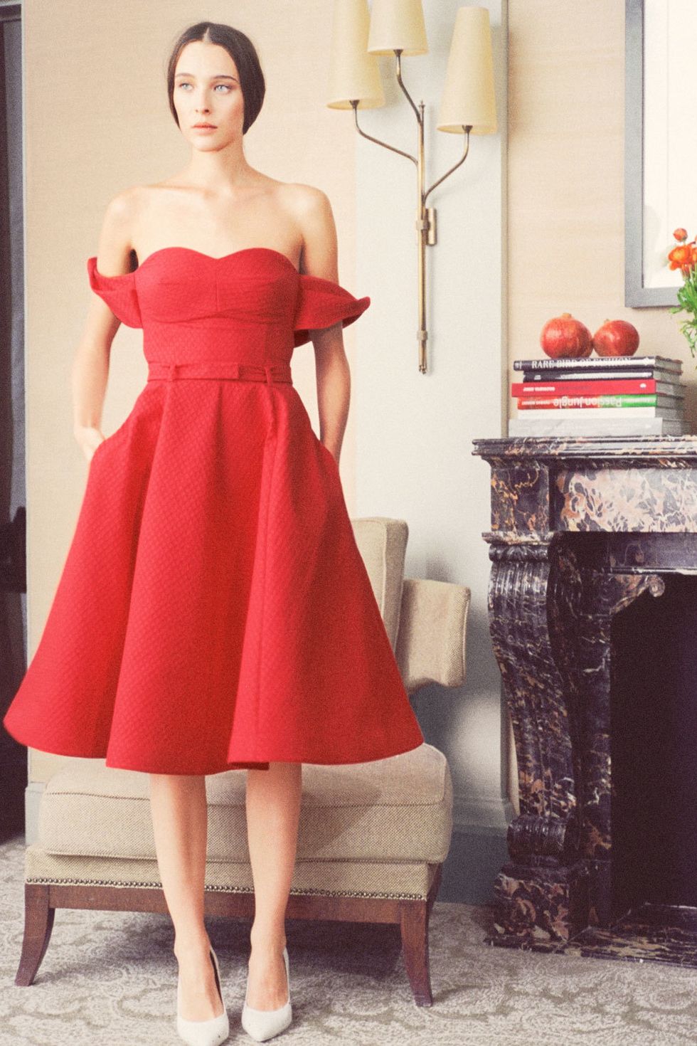 Clothing, Dress, Sleeve, Shoulder, Red, Joint, One-piece garment, Formal wear, Day dress, Waist, 