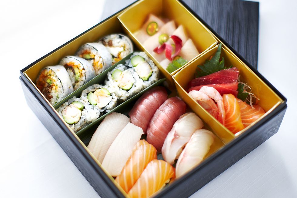 Cuisine, Food, Sushi, Rice, Dish, Meal, Orange, Recipe, Fish slice, Sashimi, 