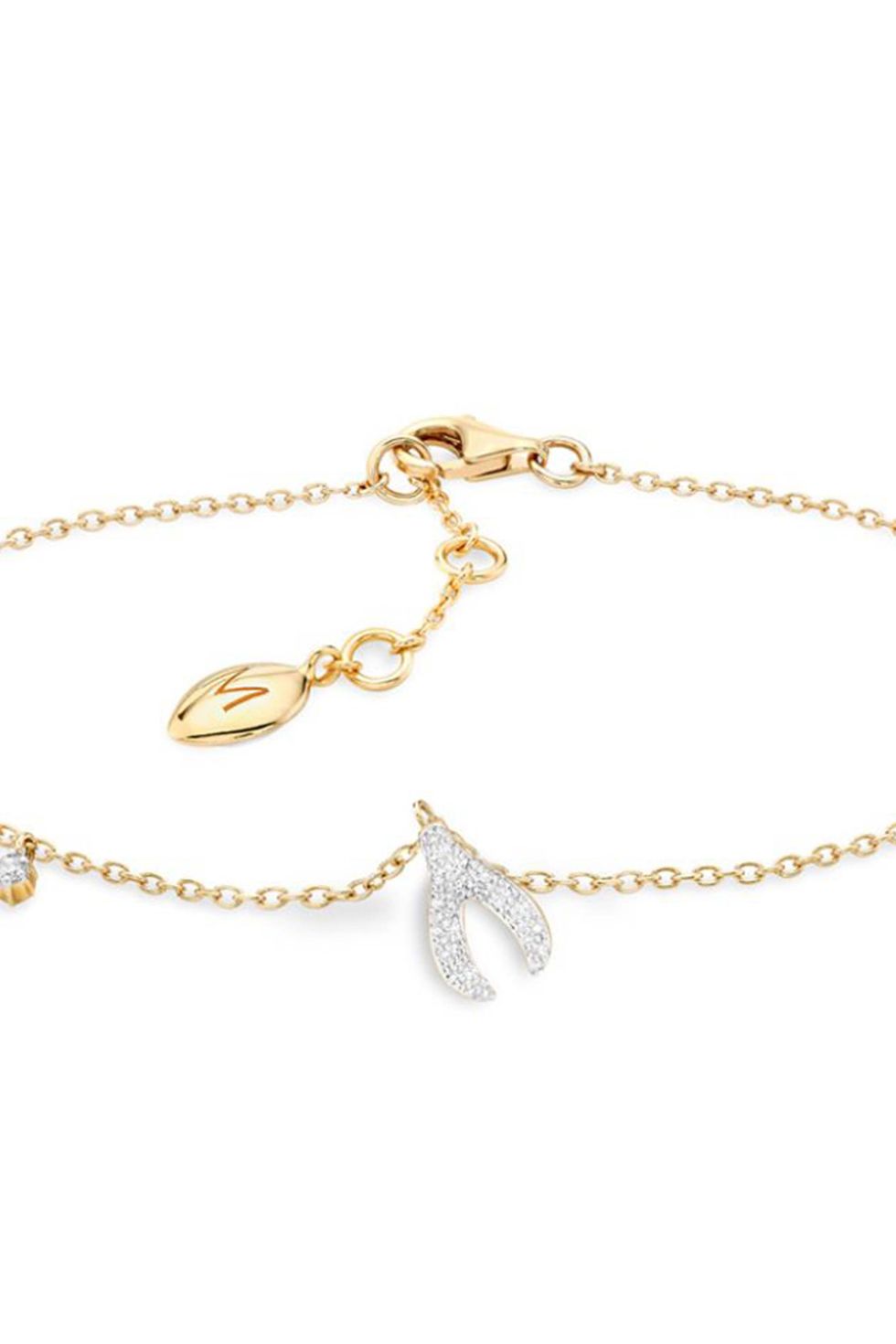 Missoma gold diamond wishbone charm bracelet