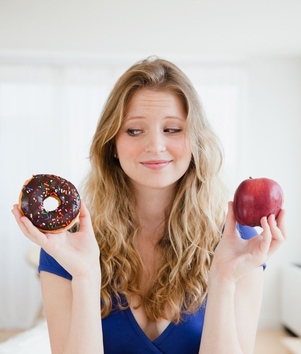 <p>We get it: When it comes to carbs, sugar, or fat, you know you<em> should</em> say no. But the stuff usually tastes so damn good! Tough as it is, though, try to remember that small calories—like that free sample at the grocery store, or those office treats your boss baked—really add up, says Cynthia Sass, R.D., co-author of <em><a href="http://www.amazon.com/Flat-Belly-Diet-Liz-Vaccariello/dp/1250013356" target="_blank">Flat Belly Diet!</a></em> Try her trick: When you're faced with any kind of "extra," rank it in your mind on a scale from 0 to 5 with 0 being "meh" and 5 being "cannot say no." "If something doesn't rank at least a 4, then pass," she says. "It won't be worth having to eat less of something else, work out a little longer, or put on tighter pants." </p>