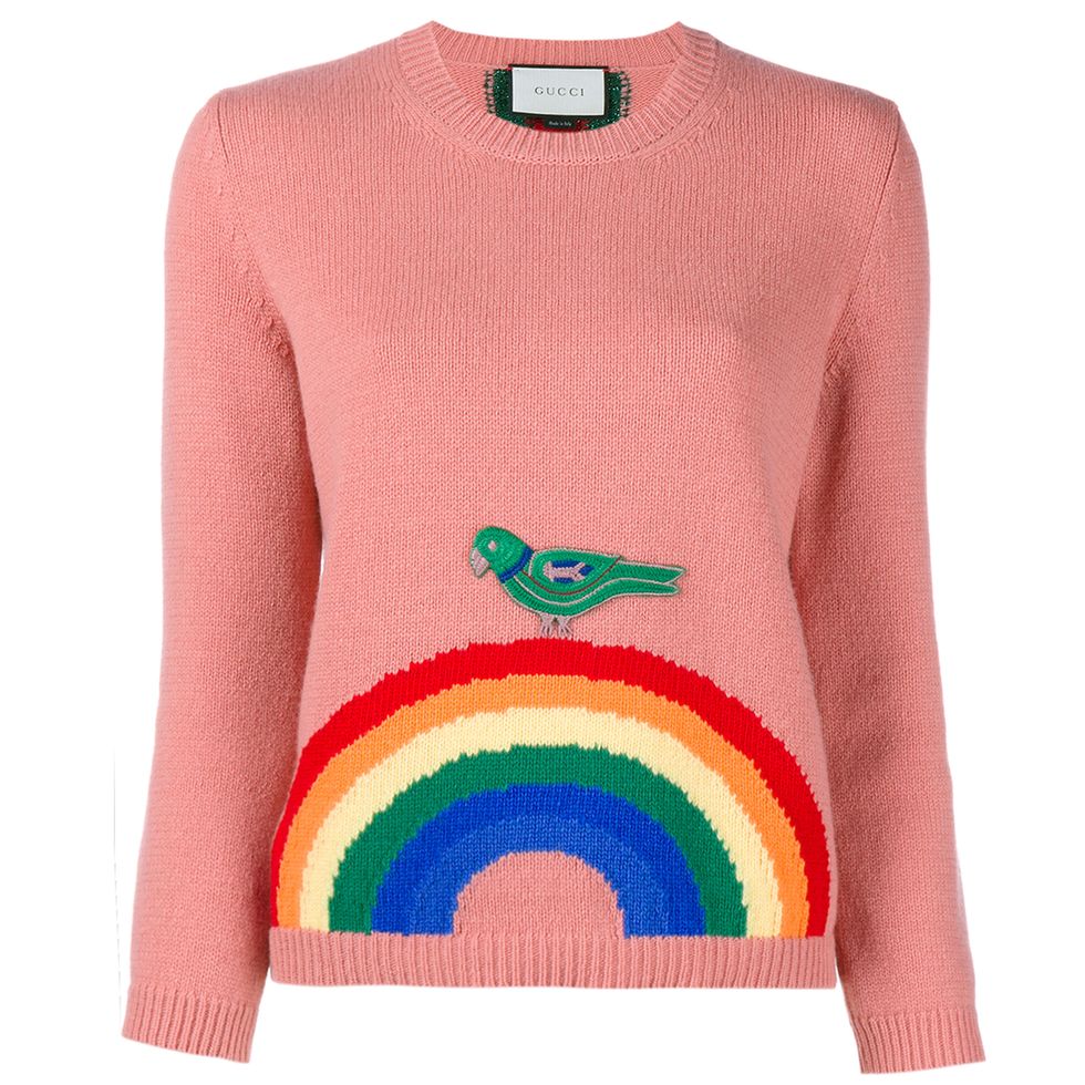 Gucci pink jumper with rainbow and bird motif